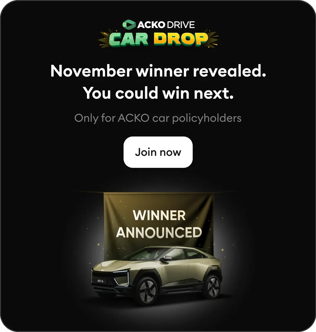 ACKO Drive Car Drop Banner non-participants